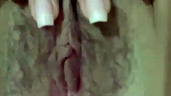 She's so hungry for cock, masturbating her hairy pussy and trimmed beaver!