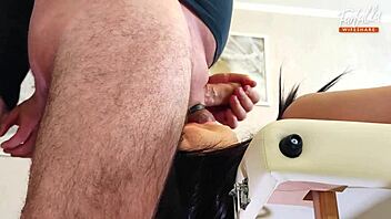 Stunning MILF gets a double facial in group sex