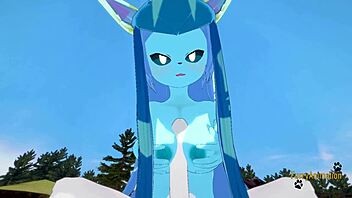 Kinky glaceon gets a rough boobjob and creampie