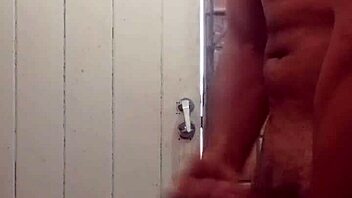 Solo boy strokes himself in bathroom session
