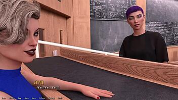 Hot-footjob action in the classroom with busty teacher