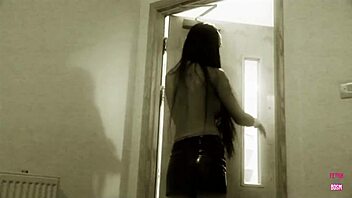 A sexy brunette in heels and stockings pays with food and fucks her man.