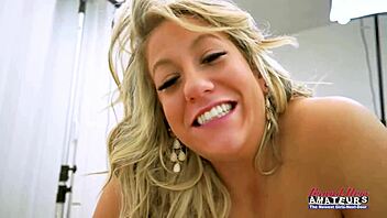 busty anya gives footjob, then gets pussy fingered in pov