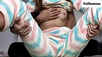 stepdad gropes his stepdaughter's small tits and fingers her pussy while she begs him to stop