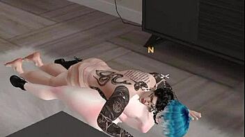 jerking off while banging busty hottie on imvu, damn hot