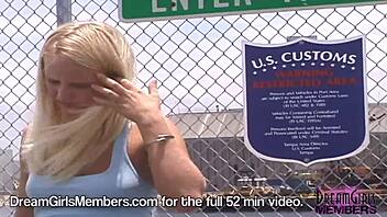 A hot blonde’s wet and shaven pussy is exposed in public
