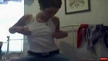 girl rips clothes on webcam, plays with dildo, gets pussy wet