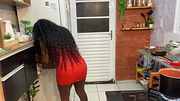 Naughty Black Latina Teases With Quick Kitchen Fuck And Ass Cumshot