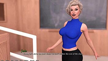 Hot-footjob action in the classroom with busty teacher
