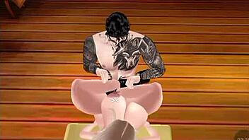 jerking off while banging busty hottie on imvu, damn hot