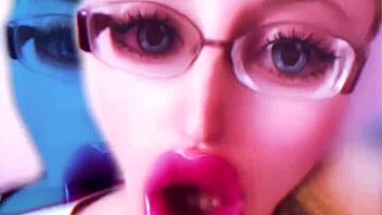 Bimbo doll transformation with huge pink lips and glasses