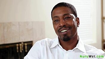 gorgeous blonde masseuse teases with nuru massage skills.