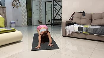 Angie elif, hot small 18+ tits brunette, loves playing pussy after yoga. In bedroom, european solo fingering natural tits