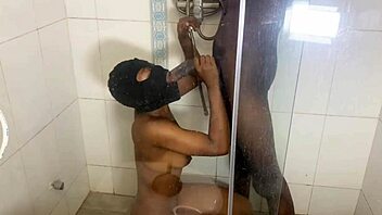 she deepthroats monster bbc in the shower, moaning loud