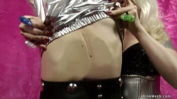 Lesbians masturbate with anal fucks