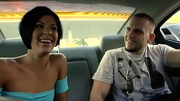 horny brunette sucks cock in car before tight pussy pounding