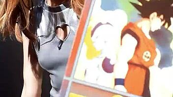 Bonneyuwu showcases her beautiful body in costumes while showing cards outdoors.