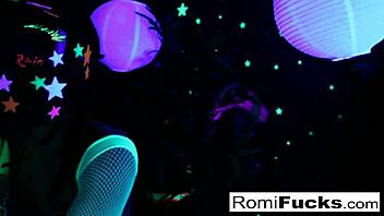 Romi Rain And Dani Enjoy Lesbian Fun Under Black Light
