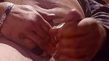 guy gives himself handjob while jacking to her pics and slapping cock