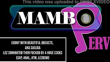 Ebony ana sasuga lesbian dominated by four huge cocks in anal atm