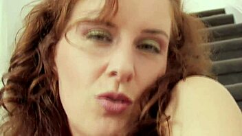 brunette milf mom fingers her pussy while bent over for anal