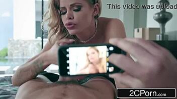 Blonde bombshell seduces peeping tom for revenge sex ride.