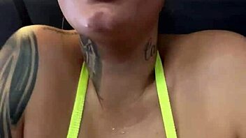 tanned babe in tiny bikini gets wet at Copacabana gym