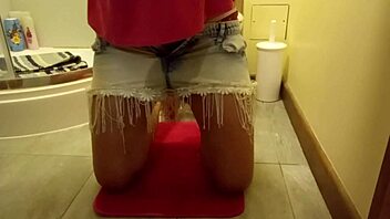 Lots of wetting myself and masturbating in bedroom with dildo