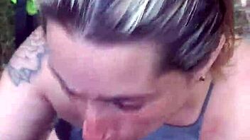 sucking big tits in public woods 😍