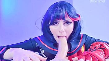 Sexy goth cosplayer craves big cock in mouth for messy finish