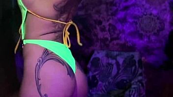 blonde curvy babe tries on bikini swimwear