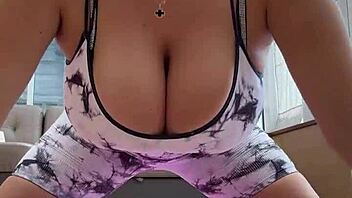 I'm starting yoga with my big natural saggy tits and hard nipples on display