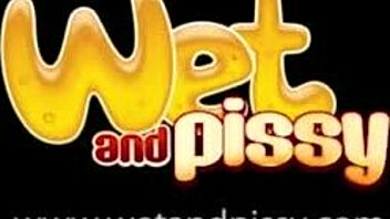 Stunning dark haired girl pisses and plays