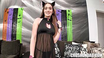 Hey, my costume-loving stepdaddy, wanna see how I handle this hardcore blowjob action?