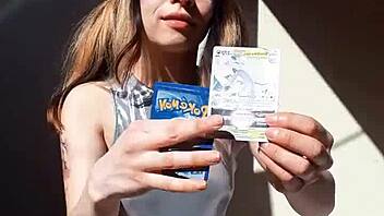 Bonneyuwu showcases her beautiful body in costumes while showing cards outdoors.