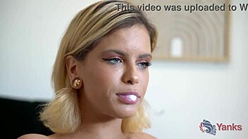 horny busty blonde masturbates with glass dildo 😈