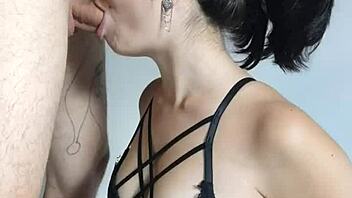 Hot Latina girlfriend deepthroats Wellington Prado's big cock until he finishes on her tits