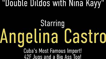Double dildo fun with Angelina Castro and Nina Kayy will make you cum
