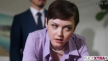 small secretary gets fucked hard by her new boss in the office with deepthroat.