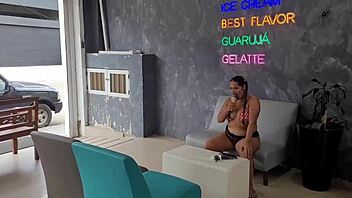 A huge chocolate cock in an ice cream shop is a sweet surprise for me