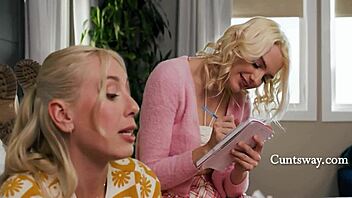 I got dominated by my pretty blonde friend while studying.