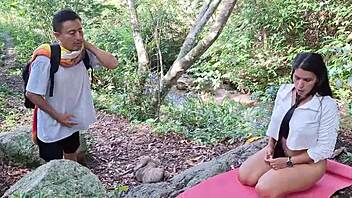 Two lovers get stranded in the woods and have sex in the great outdoors