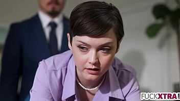 small secretary gets fucked hard by her new boss in the office with deepthroat.