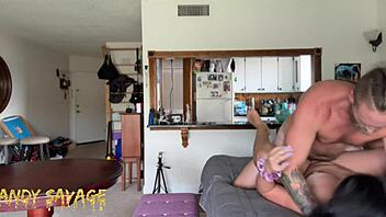 Amateur couple dominates Asian girlfriend before work