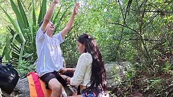 hikers lost in jungle bang hard outdoors, damn it