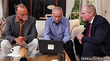 Old gang bangs teen blonde Frannkie with door-to-door tag team action. Wild group pounding unfolds!