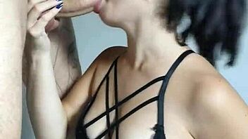 Brunette beauty gives deepthroat and tit ride to stud
