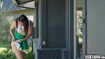 alexis tae, the petite ebony cheerleader, gets anal from her boyfriend's stepdad