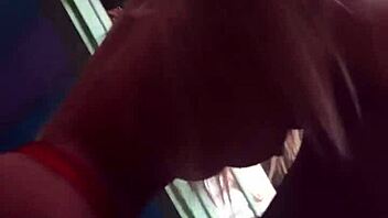 Blonde uses sex toy outdoors in lingerie adventure.