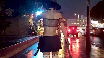 Hairy Pussy Flashing Upskirt in Public for Trick or Treat